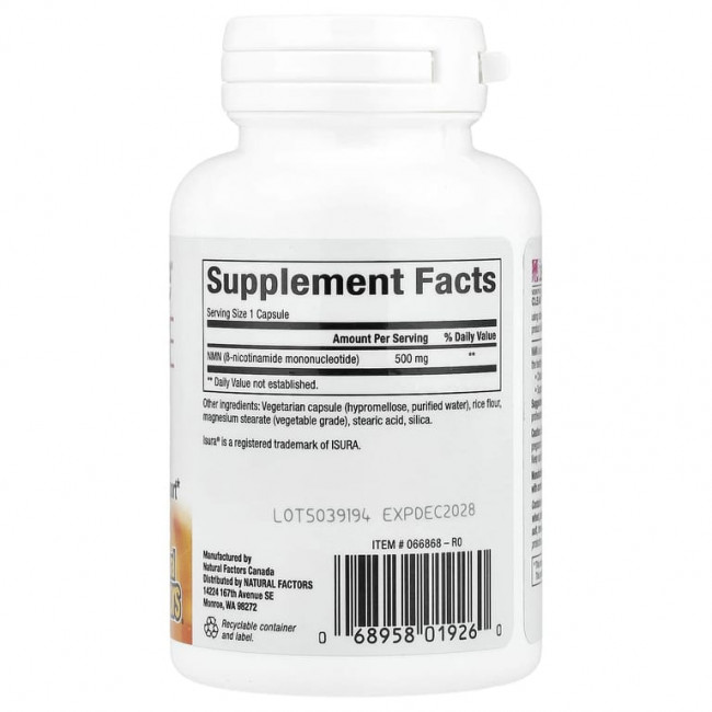 Natural Factors, RegenerLife®, NMN Surge, 500 мг, 30 вегетарианских капсул Natural Factors, RegenerLife®, NMN Surge, 500 мг, 30 вегетарианских капсул