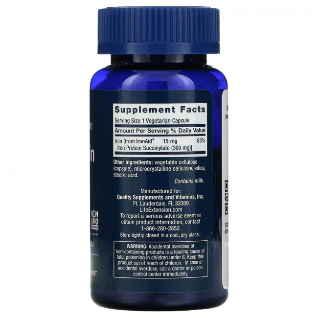 Life Extension, Iron Protein Plus, 300 мг, 100 вегетарианских капсул Life Extension, Iron Protein Plus, 300 мг, 100 вегетарианских капсул