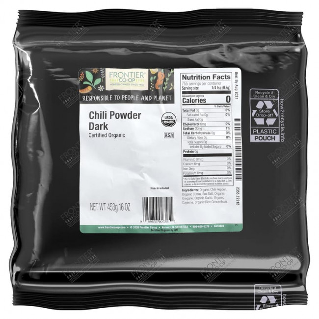 Frontier Co-op, Органический порошок чили темный, 453 г (16 унций) Frontier Co-op, Органический порошок чили темный, 453 г (16 унций)