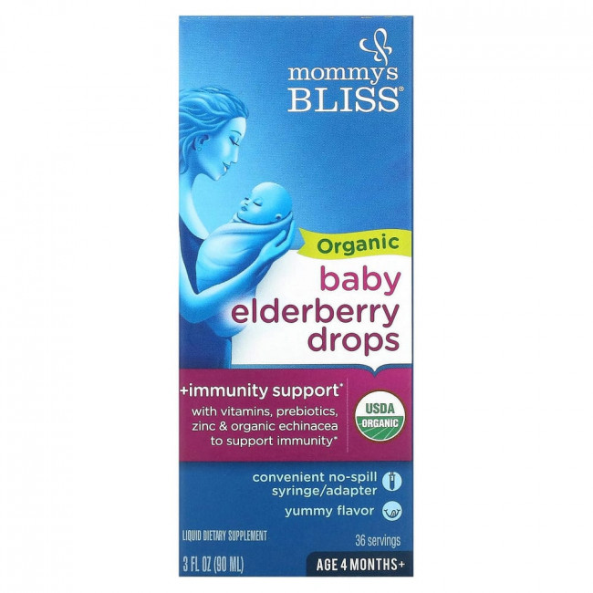Mommy's Bliss, Органические капли бузины для младенцев, возраст от 4 месяцев, 3 жидких унции (90 мл) Mommy's Bliss, Органические капли бузины для младенцев, возраст от 4 месяцев, 3 жидких унции (90 мл)