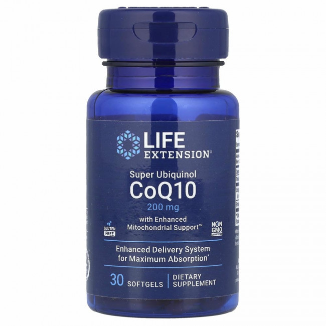Life Extension, Super Ubiquinol CoQ10 с улучшенной поддержкой митохондрий, 200 мг, 30 гелевых капсул Life Extension, Super Ubiquinol CoQ10 с улучшенной поддержкой митохондрий, 200 мг, 30 гелевых капсул
