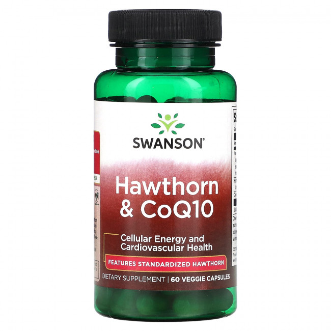 Swanson, Боярышник и коэнзим Q10, 60 растительных капсул Swanson, Боярышник и коэнзим Q10, 60 растительных капсул