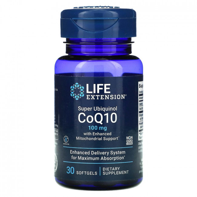 Life Extension, суперубихинол коэнзим Q10 с улучшенной поддержкой митохондрий, 100 мг, 30 мягких таблеток Life Extension, суперубихинол коэнзим Q10 с улучшенной поддержкой митохондрий, 100 мг, 30 мягких таблеток