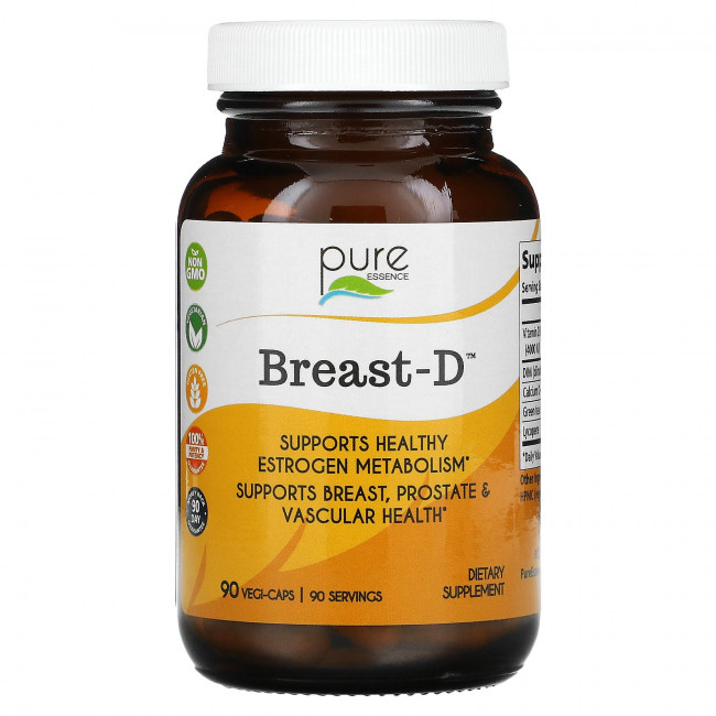 Pure Essence, Breast-D, поддерживает здоровье груди, простаты и сосудов, 90 вегетарианских капсул Pure Essence, Breast-D, поддерживает здоровье груди, простаты и сосудов, 90 вегетарианских капсул