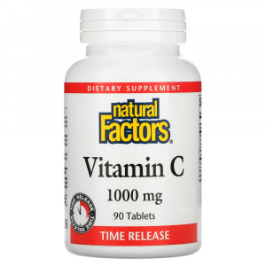 Natural Factors, витамин C, 1000 мг, 90 таблеток с медленным высвобождением Natural Factors, витамин C, 1000 мг, 90 таблеток с медленным высвобождением
