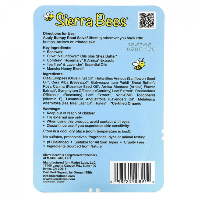 Sierra Bees, Bumpy Road Salve, мазь от ушибов, 17 г (0,6 унции)