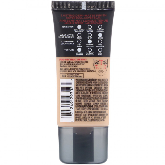 L'Oreal, Тональная основа Infallible Pro-Matte, оттенок Natural Buff 103, 30 мл L'Oreal, Тональная основа Infallible Pro-Matte, оттенок Natural Buff 103, 30 мл