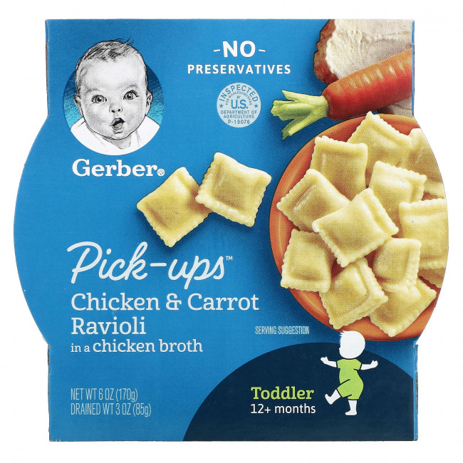 Gerber, Pick-Ups, Chicken & Carrot Ravioli in a Chicken Broth, Toddler, 12+ Months, 6 oz (170 g) Gerber, Pick-Ups, Chicken & Carrot Ravioli in a Chicken Broth, Toddler, 12+ Months, 6 oz (170 g)