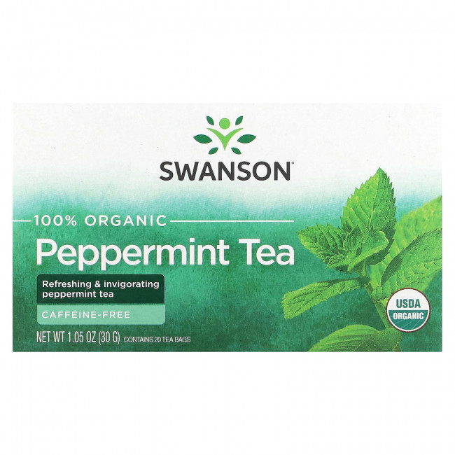 Swanson, 100% органический мятный чай, 20 чайных пакетиков, 30 г (1,05 унции) Swanson, 100% органический мятный чай, 20 чайных пакетиков, 30 г (1,05 унции)