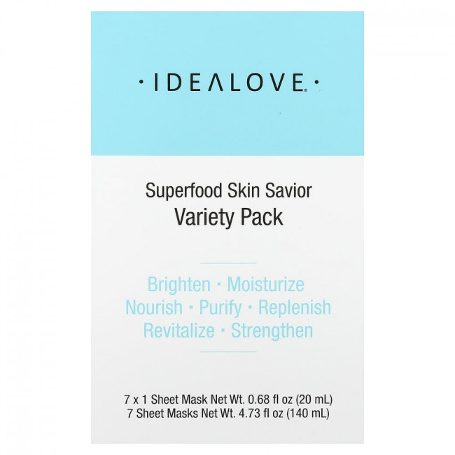 Набор из 7 масок Idealove Superfood Skin Savior Beauty Masks, 7 листов, по 20 мл каждая. Набор из 7 масок Idealove Superfood Skin Savior Beauty Masks, 7 листов, по 20 мл каждая.