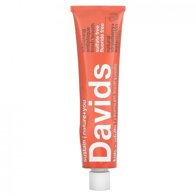 Davids Natural Toothpaste, Премиальная зубная паста, для детей и взрослых, натуральная клубника и арбуз, 149 г (5,25 унции)