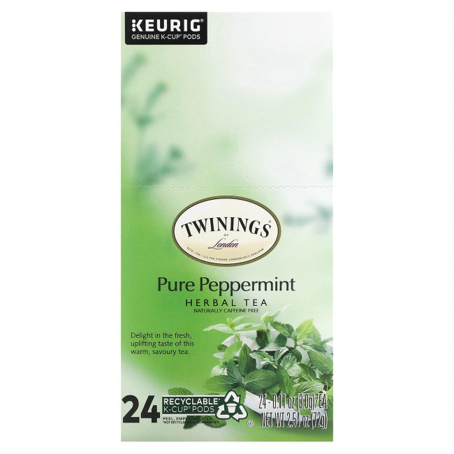 Twinings, Herbal Tea, чистая перечная мята, без кофеина, 24 K-чашки, по 3 г (0,11 унции) Twinings, Herbal Tea, чистая перечная мята, без кофеина, 24 K-чашки, по 3 г (0,11 унции)
