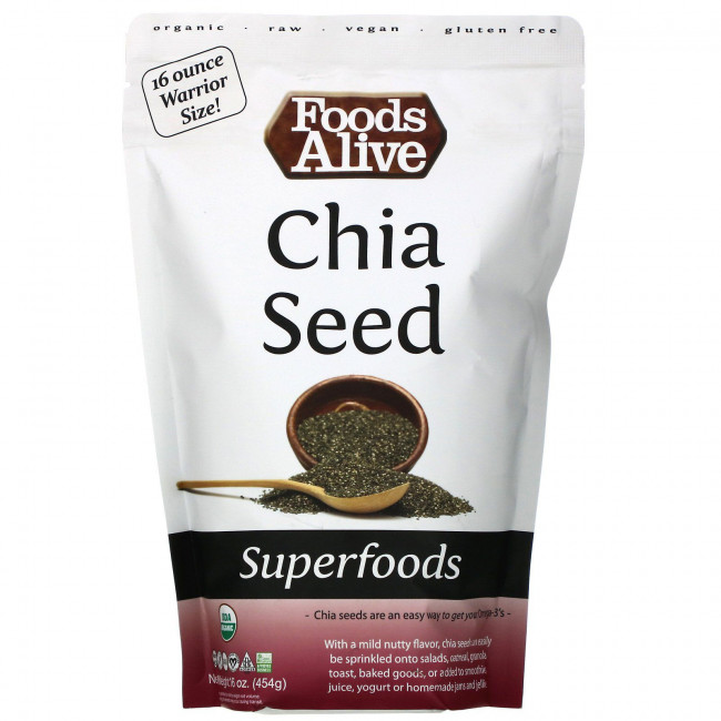 Foods Alive, Superfoods, органические семена чиа, 454 г (16 унций) Foods Alive, Superfoods, органические семена чиа, 454 г (16 унций)