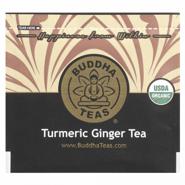 Buddha Teas, Органический травяной чай, турмериновый имбирь, 18 чайных пакетиков, 1,27 унции (36 г)