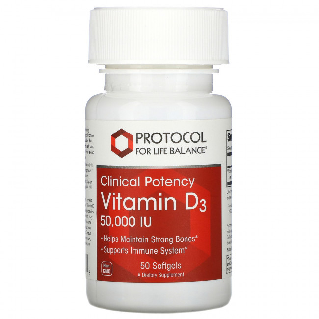 Protocol for Life Balance, Vitamin D3, Clinical Potency , 50,000 IU, 50 Softgels Protocol for Life Balance, Vitamin D3, Clinical Potency , 50,000 IU, 50 Softgels