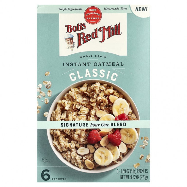Bob's Red Mill, Овсянка быстрого приготовления, цельнозерновые, классические, 6 пакетиков по 45 г (1,59 унции)
