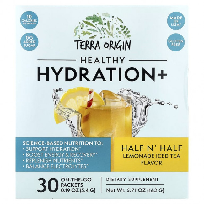 Terra Origin, Healthy Hydration +, чай со льдом из половины и половины лимонада, 30 пакетиков по 5,4 г (0,19 унции) Terra Origin, Healthy Hydration +, чай со льдом из половины и половины лимонада, 30 пакетиков по 5,4 г (0,19 унции)