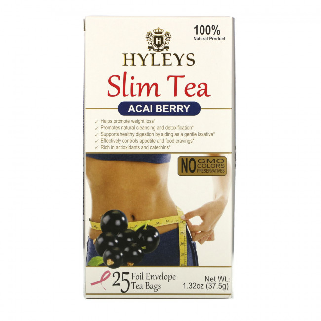 Hyleys Tea, Slim Tea, ягоды асаи, 25 чайных пакетиков в фольгированных пакетиках, по 1,5 г (0,05 унции) Hyleys Tea, Slim Tea, ягоды асаи, 25 чайных пакетиков в фольгированных пакетиках, по 1,5 г (0,05 унции)