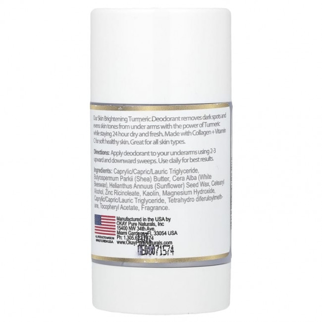 Okay Pure Naturals, Осветление кожи, дезодорант без алюминия, куркума, 85 г (2 унции) Okay Pure Naturals, Осветление кожи, дезодорант без алюминия, куркума, 85 г (2 унции)