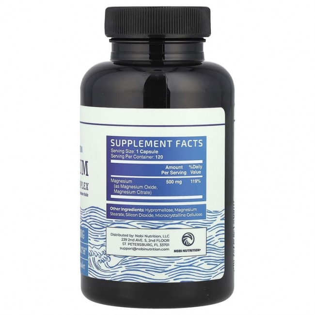 Nobi Nutrition, Комплекс цитрата магния с оксидом магния, 500 мг, 120 капсул