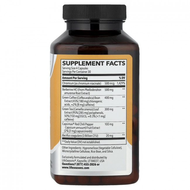 LifeSeasons, Therapeutics, GLP-1 Support, With Berberine HCl, 120 Veg Capsule LifeSeasons, Therapeutics, GLP-1 Support, With Berberine HCl, 120 Veg Capsule
