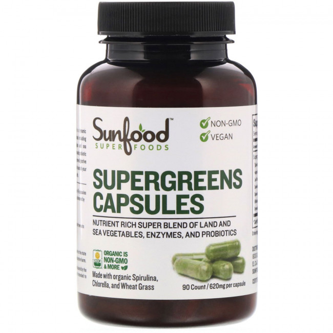 Sunfood, Supergreens Capsules, 155 mg, 90 Count Sunfood, Supergreens Capsules, 155 mg, 90 Count