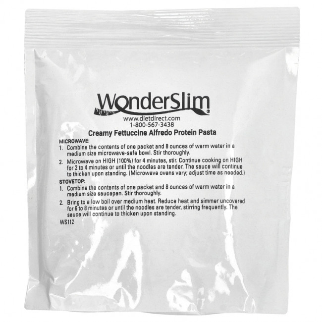 WonderSlim, протеиновая паста, феттучини с кремом, альфредо, 5 пакетиков по 59 г WonderSlim, протеиновая паста, феттучини с кремом, альфредо, 5 пакетиков по 59 г