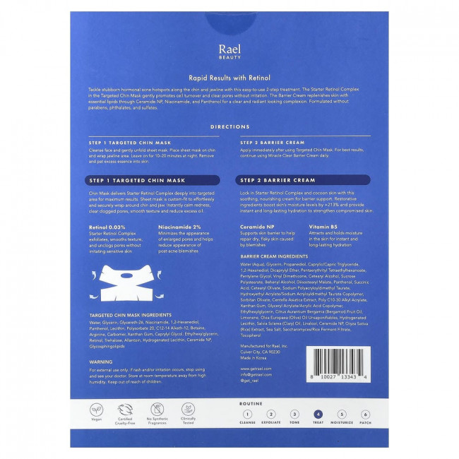 Rael, Miracle Clear, Ретиноловая маска для подбородка, Защитный крем, Набор из 10 предметов Rael, Miracle Clear, Ретиноловая маска для подбородка, Защитный крем, Набор из 10 предметов