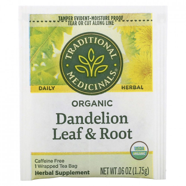 Traditional Medicinals, травяной сбор, листья и корень органического одуванчика, без кофеина, 16 чайных пакетиков в индивидуальной упаковке, 28 г (0,99 унции)