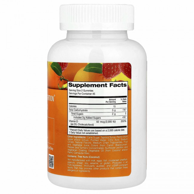 California Gold Nutrition, жевательный витамин D3, без желатина и глютена, со вкусом фруктов и ягод, 25 мкг (1000 МЕ), 90 жевательных таблеток