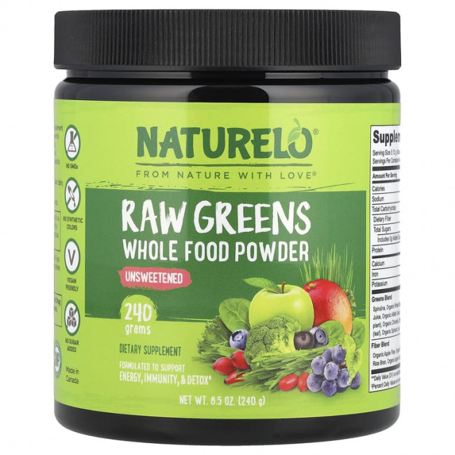 NATURELO, Порошок из цельных продуктов из необработанной зелени, несладкий, 240 г (8,5 унции) NATURELO, Порошок из цельных продуктов из необработанной зелени, несладкий, 240 г (8,5 унции)