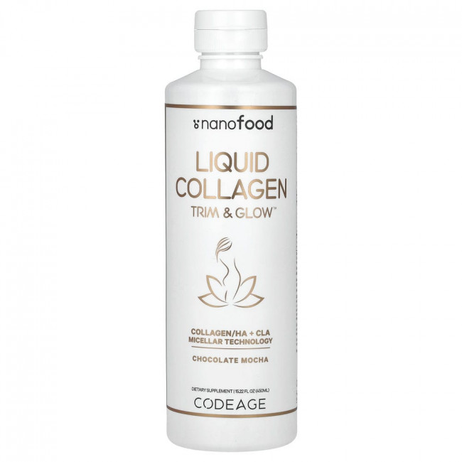 Codeage, Nanofood, Liquid Collagen, Trim & Glow, Chocolate Mocha, 15.22 fl oz (450 ml)