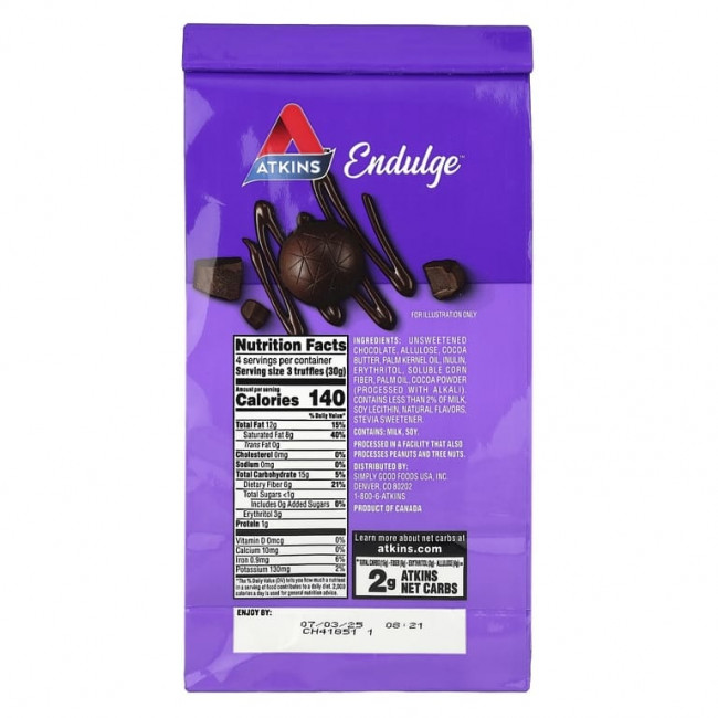 Atkins, Endulge ™, трюфели, темный шоколад, 12 шт., 10 г (0,35 унции) Atkins, Endulge ™, трюфели, темный шоколад, 12 шт., 10 г (0,35 унции)