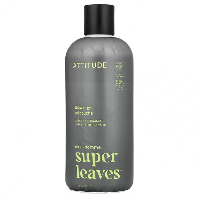 ATTITUDE, Super Leaves™, гель для душа, для мужчин, матча и бергамот, 415 мл (14 жидк. унций) ATTITUDE, Super Leaves™, гель для душа, для мужчин, матча и бергамот, 415 мл (14 жидк. унций)