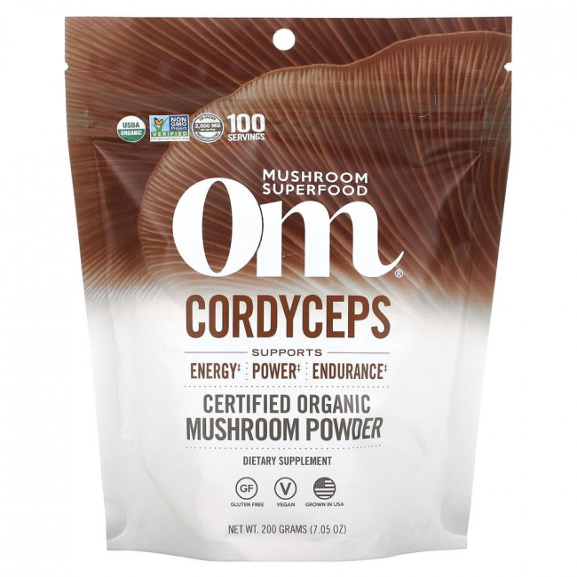 Om Mushrooms, кордицепс, сертифицированный органический грибной порошок, 200 г (7,05 унции) Om Mushrooms, кордицепс, сертифицированный органический грибной порошок, 200 г (7,05 унции)
