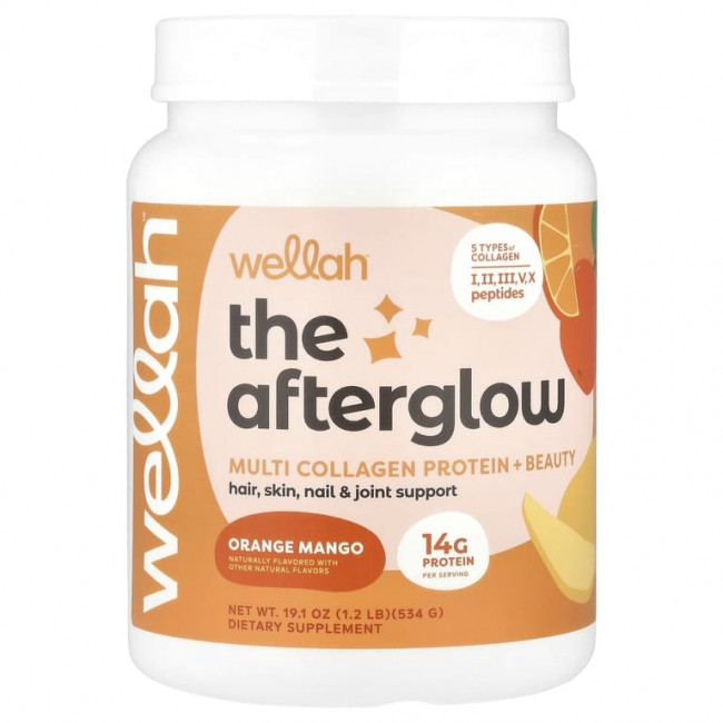 Wellah, The Afterglow, мультиколлагеновый протеин + красота, апельсин и манго, 534 г (1,2 фунта) Wellah, The Afterglow, мультиколлагеновый протеин + красота, апельсин и манго, 534 г (1,2 фунта)