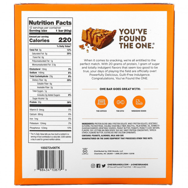 One Brands, ONE Bar, батончики со вкусом пирога с арахисовой пастой, 12 батончиков, 60 г (2,12 унции) каждый One Brands, ONE Bar, батончики со вкусом пирога с арахисовой пастой, 12 батончиков, 60 г (2,12 унции) каждый