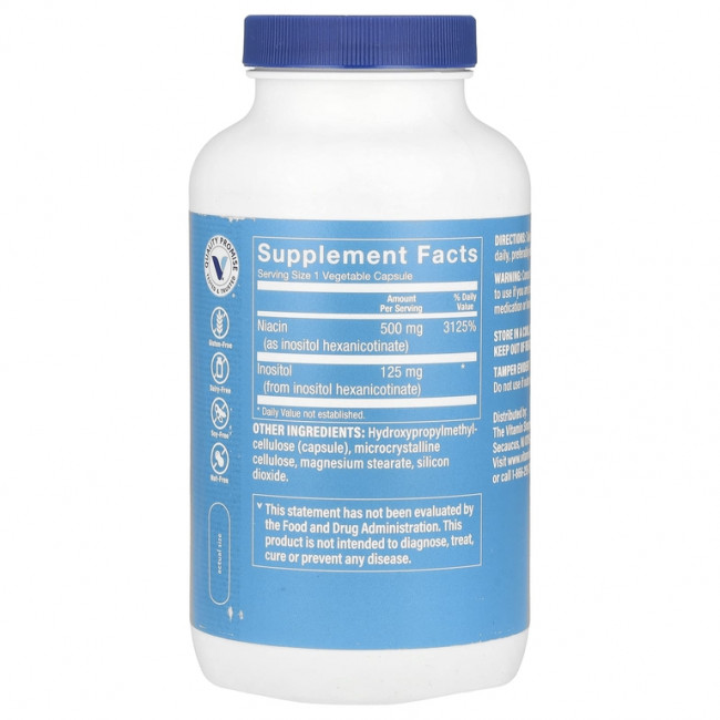 The Vitamin Shoppe, Ниацин без смывания, 500 мг, 300 растительных капсул The Vitamin Shoppe, Ниацин без смывания, 500 мг, 300 растительных капсул