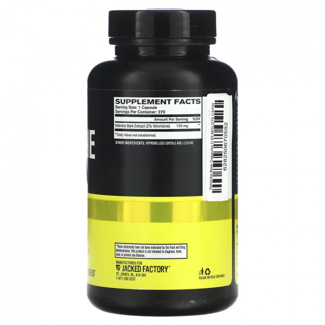 Jacked Factory, Essential Series, Yohimbine, Extra Strength, 270 Veggie Capsules