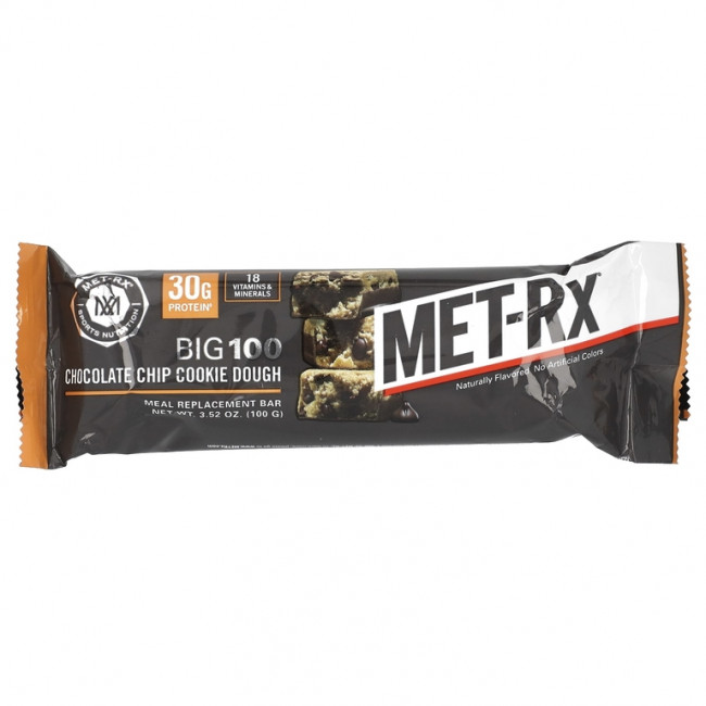 MET-Rx, Big 100, батончик, заменяющий прием пищи, со вкусом печенья с шоколадной крошкой, 9 батончиков по 100 г (3,52 унции) MET-Rx, Big 100, батончик, заменяющий прием пищи, со вкусом печенья с шоколадной крошкой, 9 батончиков по 100 г (3,52 унции)
