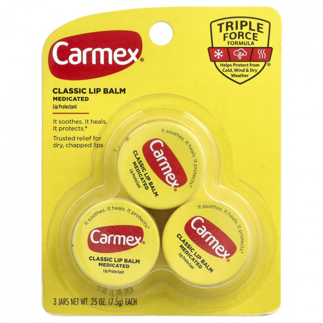 Carmex, классический бальзам для губ, лечебный, 3 баночки, по 7,5 г каждая. Carmex, классический бальзам для губ, лечебный, 3 баночки, по 7,5 г каждая.