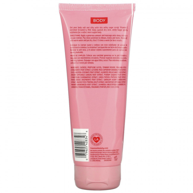 Freeman Beauty, Увлажняющий сахарный скраб для тела, клубничное молоко, 175 мл (6 жидк. Унций)