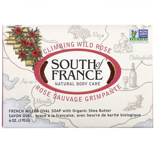 South of France, Восхождение дикой розы, французское овальное мыло с органическим маслом ши, 6 унций (170 г) South of France, Восхождение дикой розы, французское овальное мыло с органическим маслом ши, 6 унций (170 г)