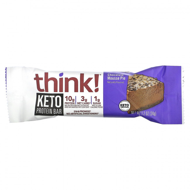 Think !, Keto Protein Bars, шоколадный муссовый пирог, 5 батончиков по 34 г (1,2 унции) Think !, Keto Protein Bars, шоколадный муссовый пирог, 5 батончиков по 34 г (1,2 унции)