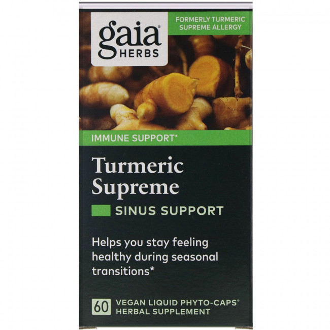 Gaia Herbs, Turmeric Supreme, поддержка носовых пазух, 60 веганских жидких фитокапсул