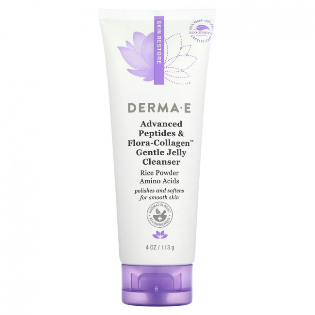 DERMA E, Нежное гель для умывания с улучшенными пептидами и флорой и коллагеном, 113 г (4 унции) DERMA E, Нежное гель для умывания с улучшенными пептидами и флорой и коллагеном, 113 г (4 унции)