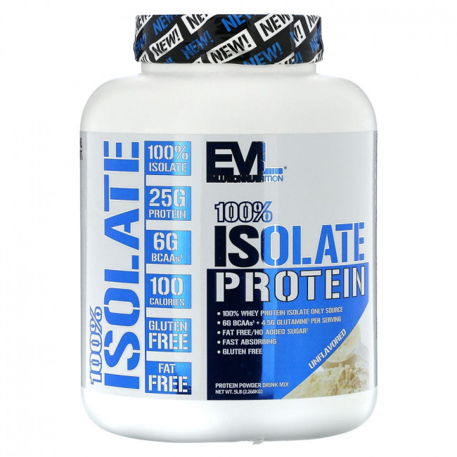 EVLution Nutrition, 100% Isolate Protein, Unflavored, 5 lbs (2,268 kg)