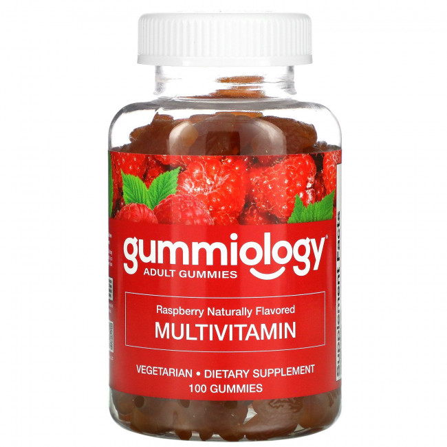 Gummiology, мультивитамины для взрослых в жевательных таблетках, с натуральным вкусом малины, 100 вегетарианских жевательных таблеток Gummiology, мультивитамины для взрослых в жевательных таблетках, с натуральным вкусом малины, 100 вегетарианских жевательных таблеток