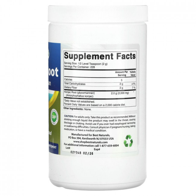Best Naturals, Konjac Root Glucomannan, Premium Formula, 1 lb (454 g)