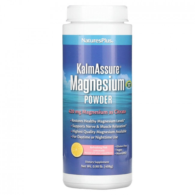 NaturesPlus, Kalmassure, магний в порошке, со вкусом освежающего розового лимонада, 400 мг, 408 г (0,90 фунта) NaturesPlus, Kalmassure, магний в порошке, со вкусом освежающего розового лимонада, 400 мг, 408 г (0,90 фунта)